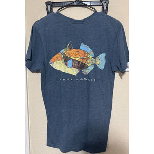 Maui Hawaii Fish Graphic Mens T Shirt Size S Heather Blue Map colorful beach